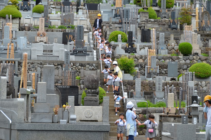 園舎裏の避難経路からお寺側を抜けて