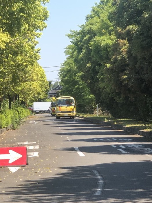 昭和記念公園の駐車場に入ってくる3台のバス 