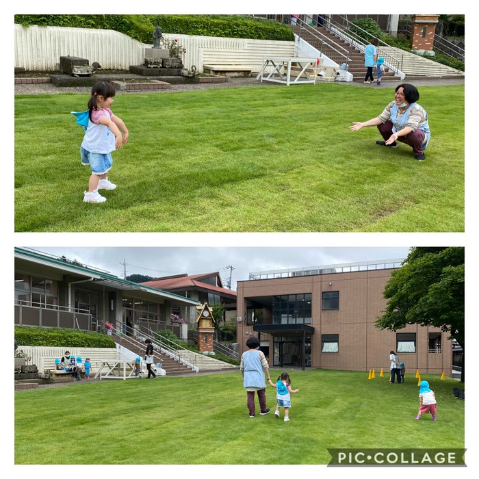 フカフカの芝生は転んでも痛くないよ(^^)