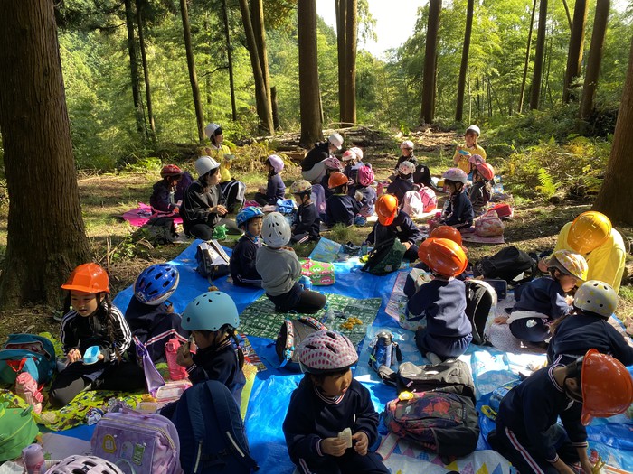 マイナスイオンたっぷりの森の中で食べるお弁当は格別の味です