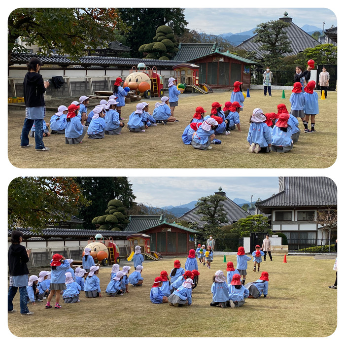 天ヶ瀬公園に園外保育に行ったあと、お楽しみゲームコーナーでアイスクリームやさんをやっていたみんな！このあとお外でお弁当をいただきました